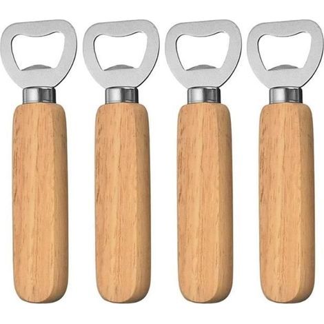 Décapsuleur - Personnalisé - 4 Pièces - Acier Inoxydable - Bois Massif - 14x4x1,8 cm (1/3)