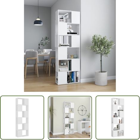 The Living Store Bücherregal Raumteiler Weiß 60x24x186 cm - Bücherregal - Raumteiler - Weißes Bücherregal - Holzwerkstoffeinrichtung - Schrank (1/5)