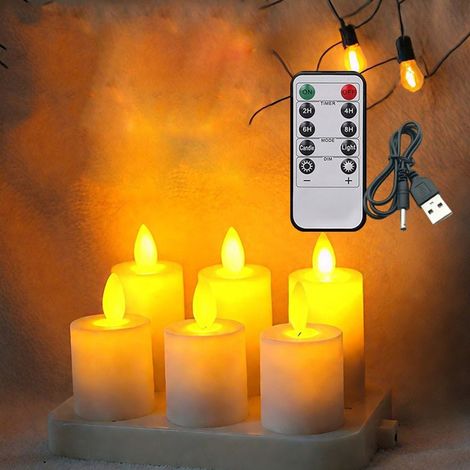 Lot de 6 Bougies LED Votives Sans Flamme, Mèche Oscillante Réaliste avec Télécommande pour Noël, Sapin et Décoration de Fête(S) (1/5)