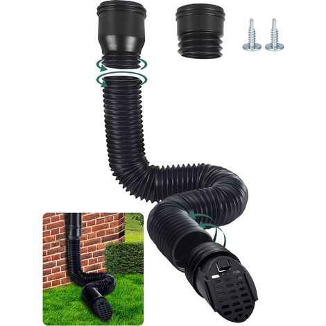 Rallonge Gouttiere Flexible, Extension de Gouttière Ronde pour 80/100 mm Descente avec Grille de Drainage, Tuyau Gouttière Souple, 47-150 cm, Accessoires pour Gouttières (Noir, 1 Pièce) (1/5)