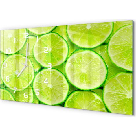 Horloge Murale Panoramique en Verre 60x30 cm Décorative Moderne Salon Cuisine Citrons verts (1/5)