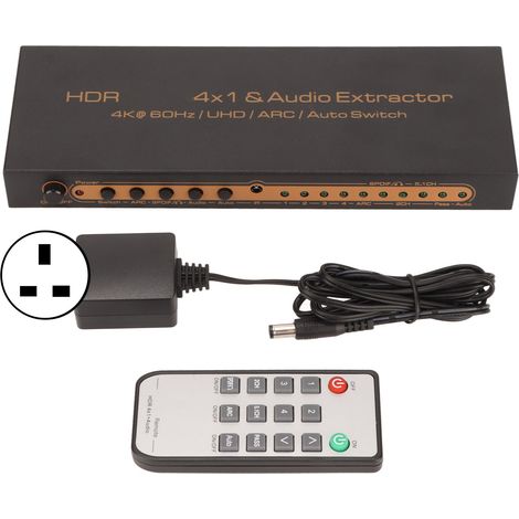 HDR HDMI Switch 4x1 Auto Splitter 4K 60Hz UHD ARC Extracteur Audio 100-240V Prise UK (1/5)