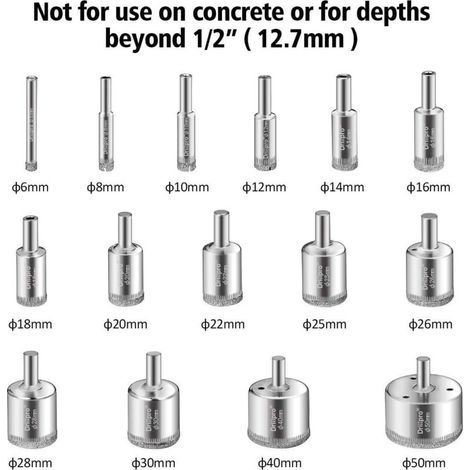 LEMROE 15PCS Diamond Drill Bits Hole Saws for Glass, Ceramic, Porcelain, Marble, Tile and Granite 6-50mm (1/4)