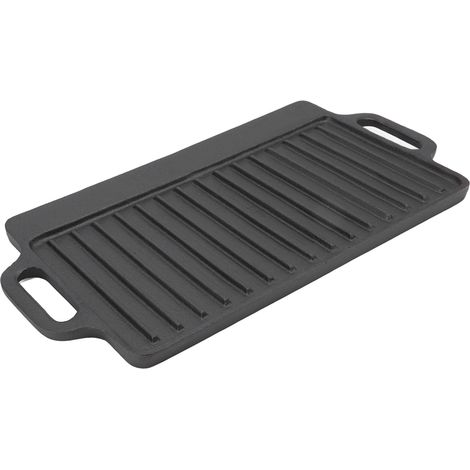 Rechteckige, doppelseitige Kochplatte aus Gusseisen (40 x 20 cm) für Barbecue, Teppanyaki und Grillen, ideal für den Hausgebrauch. (1/5)