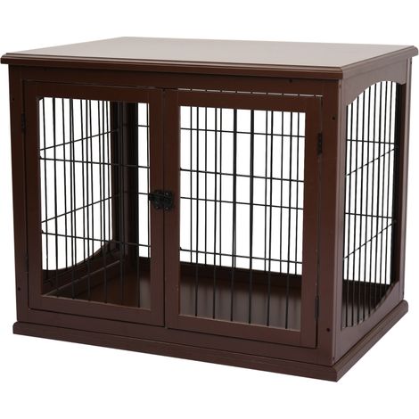 Cage chien 2 entrées verrouillables MDF métal 58,4x81,3x66 cm marron (1/5)