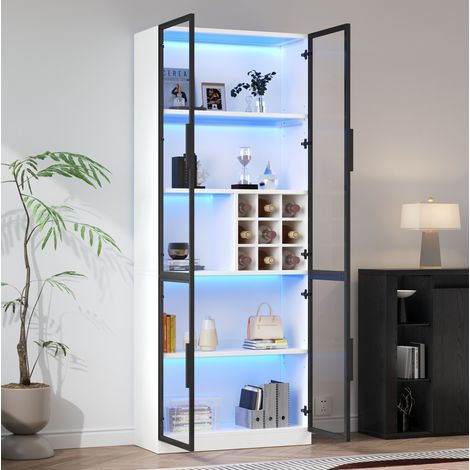 Vitrine 80 x 35 x 200 cm mit LED, Glastüren mit Aluminiumrahmen, weiß HAVRYA (1/5)