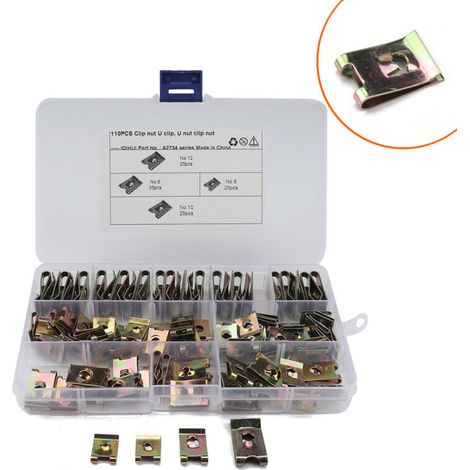 SABIR 110 Pièces Clips de Fixation de Voiture, MoreChioce U-Type Rivet Agrafe en Acier au Manganèse Rivet U-type Métal Fixation Vis Panneau Porte Retenue Rivet Pare-Choc Auto (1/5)