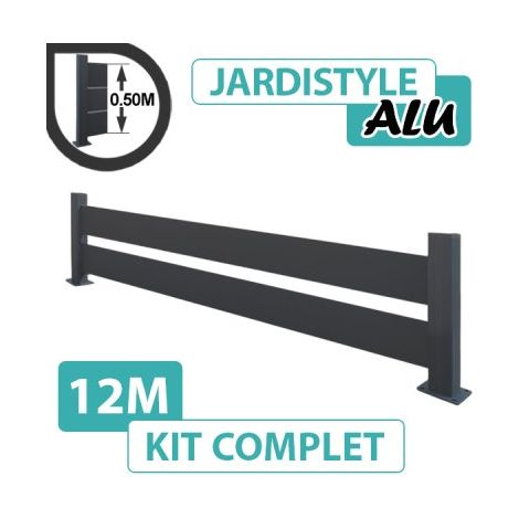 Kit Clôture Aluminium Gris Anthracite 12M - Claire Voie - Sur Platines - 0,50 mètre