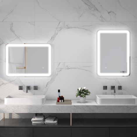 Espejo de baño LED 50 x 70 cm con 3 colores de luz, táctil, IP44, antivaho (1/5)