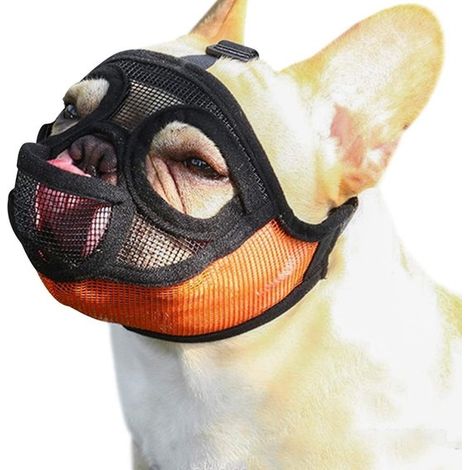 Bozal para perros de hocico corto,Con diadema de malla transpirable y ajustable,Evita mordiscos al comer,Bozal de malla suave para perros (1/5)