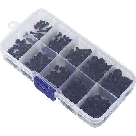 270-teiliges Sortiment an Nylon-Schraubenmuttern und Unterlegscheiben (M2/M2,5/M3/M4/M5), schwarz (1/5)