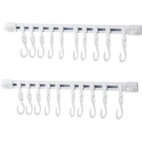 2 pièces Support Ustensiles de Cuisine avec 10 Crochets, Hangers de Cuisine Autocollants 30 cm, Accroche Ustensiles Murale Sans Perçage, Idéal pour Cuisine, Salle de Bain et Hall d’Entrée mural (1/5)