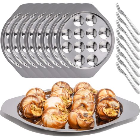 8 Pièces Assiette Escargot, 12 Trous Acier Inoxydable, Fourchettes Incluses, Table