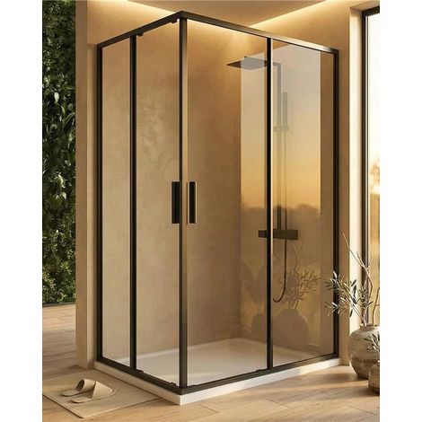 Box doccia 90x120 Rio doppio scorrevole vetro 6 mm trasparente H 195 nero (1/5)
