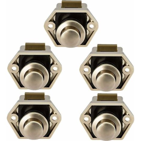 Serrure à bouton-poussoir pour camping-car, caravane, ferme-porte d'armoire, lot de 5 (nickel) (1/5)