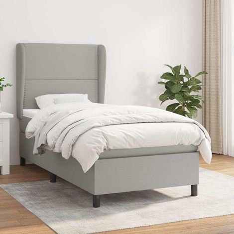 Cama box spring con colchón tela gris claro 90x200 cm (1/5)