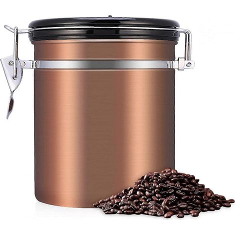 Boîte de rangement pour café, boîte de conservation pour grains de café 1,5 l en acier inoxydable hermétique avec date (doré) (1/5)
