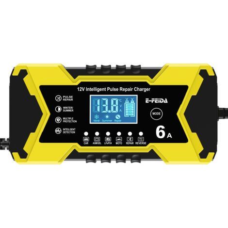 Cargador de batería para coche amarillo de 12 V y 6 A, cargador de 12 V para baterías de plomo-ácido. (1/4)