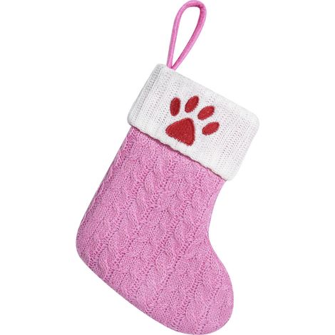 Chaussette De Noël - Tricotée En Fibre De Polyester - Motif Patte De Chien Et Flocon De Neige - Pour Décoration De Sapin Ou Cheminée - 1 Pièce (1/5)