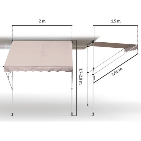 Store à bras articulé à pince 200x150cm, hauteur réglable, aluminium crème