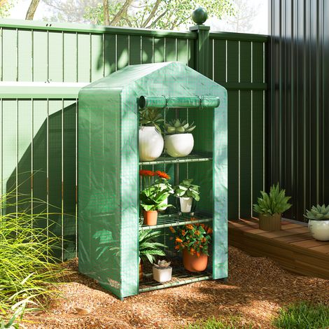 Invernadero de Jardín de 3 Niveles Puerta Enrollable Marco de Metal Cubierta de PE Anti-UV 69x49x125 cm Verde