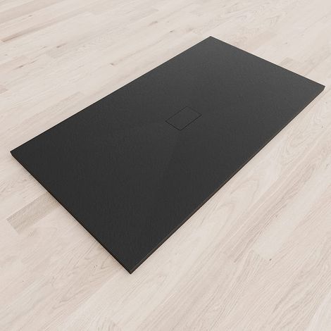 SMC Duschwanne Duschtasse mit Anti-Rutsch Flach mit Steinoptik Schwarz inkl. Ablaufgarnitur 180x100 cm