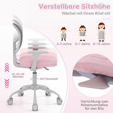 Pour une Bonne Posture Chaise de Bureau Enfant Ergonomique Dossier Maille Support en Y Coussin Amovible Rose (1/5)
