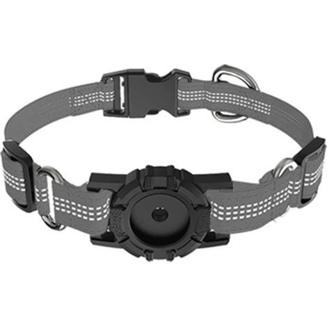 Collier pour Chien, Collier Airtag Animaux de Compagnie, Collier en Nylon Réfléchissant Réglable Anti-Perte avec Boucle à dégagement Rapide pour Chiens Gros Moyen - Suivi GPS (S, Gris) (1/5)