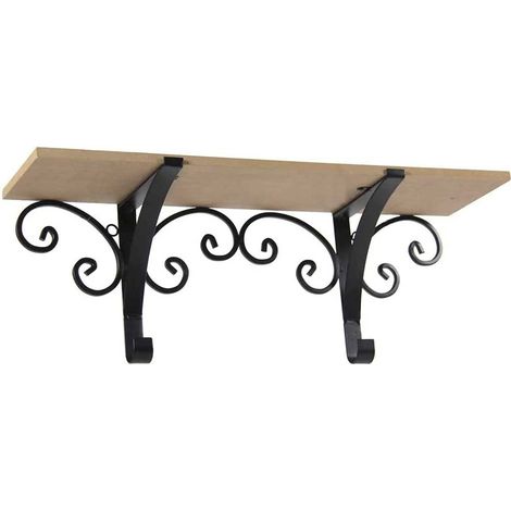 Mensola Parete Rettangolare Mensola Scaffale Metallo e Legno Design Rustico (1/4)