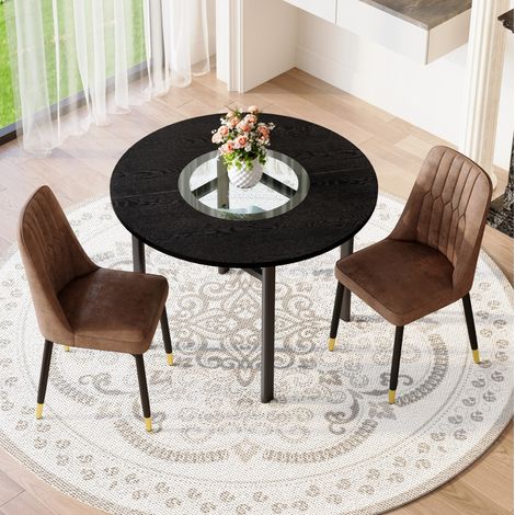 Esstisch mit 2 Stühlen Ø100 cm MDF Metall Braun Schwarz OKMYHOME (1/5)