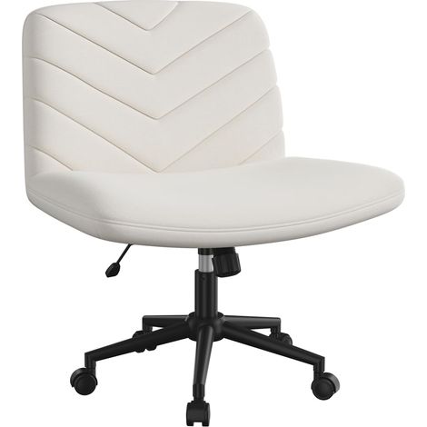 Chaise Bureau sans Accoudoir, Large Assise à Pied Croisé Ivoire (1/5)