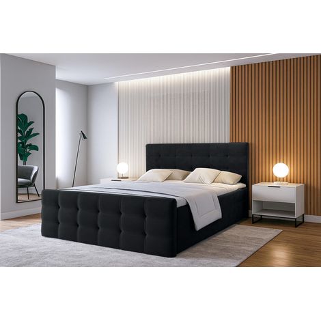 AX LIVING Bett mit Bettkasten 140x200 Argentaro Boxspringbett schwarz