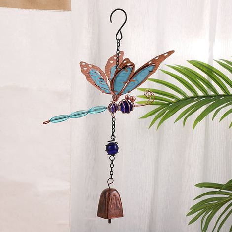 Grelot De Vent - Design Libellule En Métal Et Acrylique - Décoration Extérieure Pour Jardin Fenêtre Cour - 1 Pièce