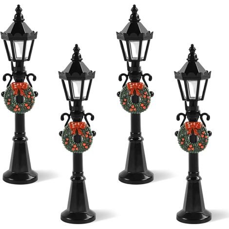 Lot de 4 Lampadaires Miniatures Noël 1:12, Lampes Rue LED ABS, Lanternes Maison de Poupée Paysage (1/5)
