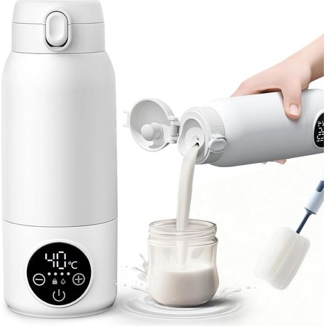 Chauffe Biberon Nomade 500ml Grande Capacité, Chauffe Rapide en 2min, Maintien au Chaud et Stérilisation, Étanche IPX6, Longue Autonomie, Pour Eau/Lait/Lait Maternel, équipé d'une brosse de nettoyage