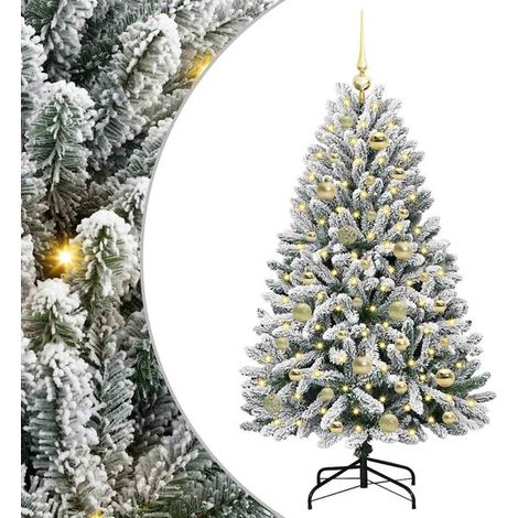Sapin de Noël artificiel, vert et blanc, 120 cm de haut, en PVC et métal. (1/5)