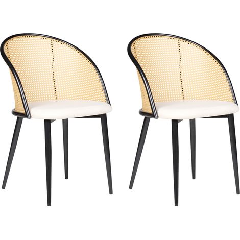 Conjunto de 2 sillas retro asiento de tela beige estructura metálica negra respaldo de trenza vienesa Cornell