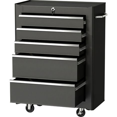 Chariot à outils sur roulettes, chariot d'atelier en acier avec 5 tiroirs verrouillables et 2 clés, 61,5 x 33 x 82,5 cm, noir (1/5)
