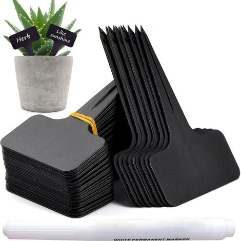 Etiquette Jardin - T Etiquette Plante Extérieur 6 x 10 cm - Réutilisable PVC Noir - 100 Pièces (1/5)