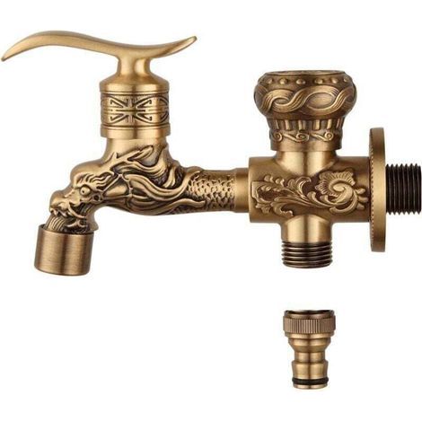 Version étendue de la Double Sortie Robinet Antique cuivre Dragon sculpté Robinet Salle de Bains vadrouille Robinet Machine (1/4)