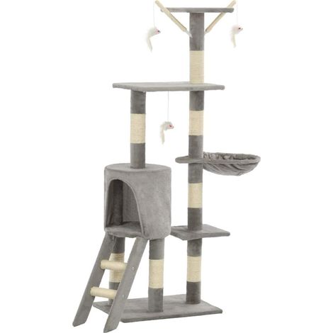 Árbol para gatos rascador caseta para gatos juguete de sisal de peluche 138 cm gris 3702036 (1/5)