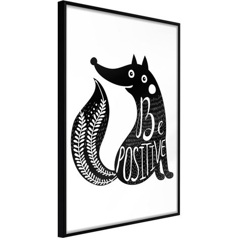 Affiche Murale Encadrée "Positive Fox" 30 x 42 cm Noir