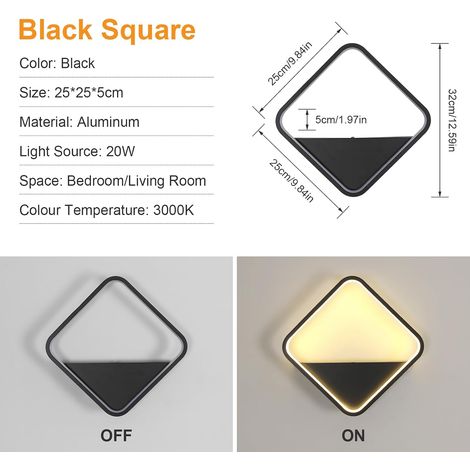 Applique Murale Intérieure, 19W 2250LM Carré Lampe Murale LED Moderne Lumière chaude (1/5)