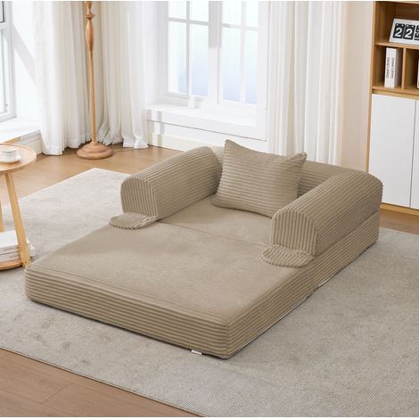 Poltrona letto convertibile 2 in 1, senza montaggio, in tessuto corda, marrone (1/5)
