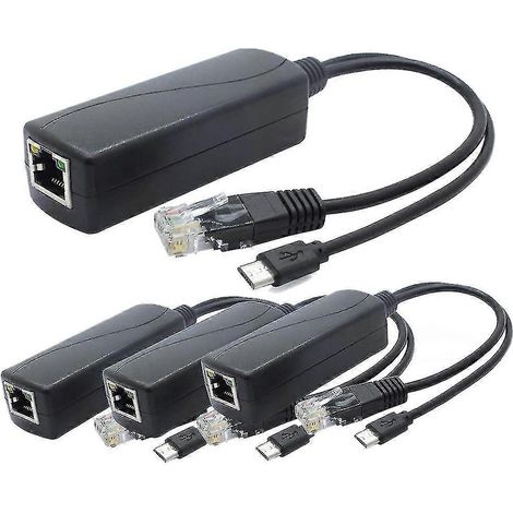 Lot de 4 répartiteurs PoE 5 V, adaptateur 48 V vers 5 V 2,4 A avec prise USB, pour caméras IP, tablettes et Raspberry Pi (1/5)