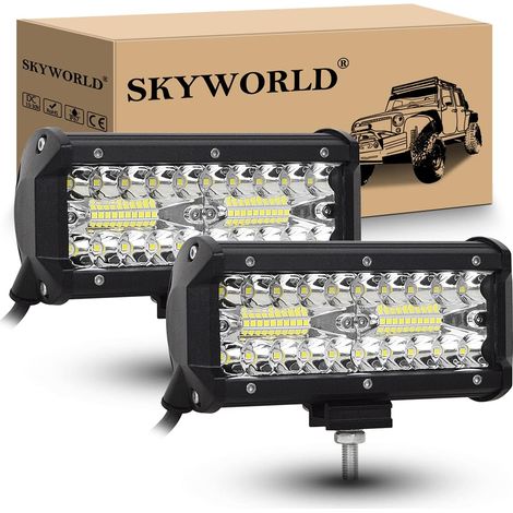 2 Pcs Phare de Travail Led, 7 Pouces 18 CM 120W Projecteur LED 12V 24V Rampe eclairage 4x4 Etanche pour Voiture Camion Tracteur Quad Véhicule Bateau 6000K feu antibrouillard (1/5)