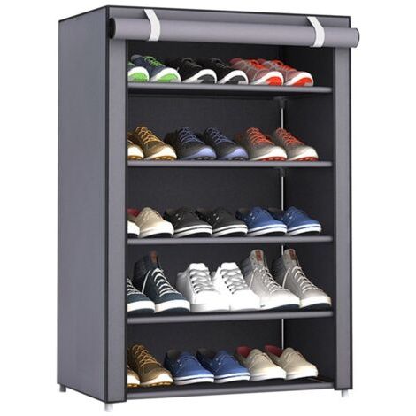 Étagère à chaussures verticale, armoire de rangement pour chaussures d'entrée de porte pour entrée, étagères à chaussures en plastique, organisateur pour placard en tissu (5 niveaux) (1/5)