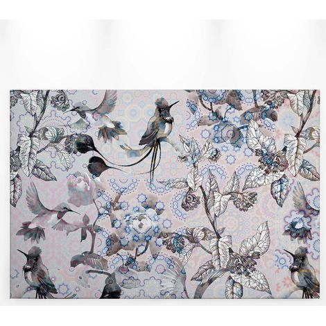 Tableau oiseau & fleur exotique | Tableau pour chambre adulte & bureau gris | Tableau animaux original et coloré pour salon - 0,9 x 0,6 m (1/5)