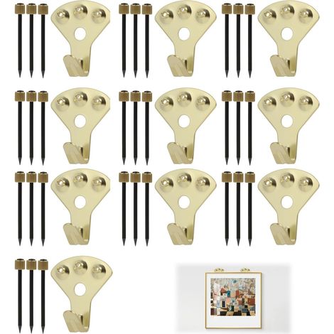 Lot de 10 Crochets de Suspension pour Cadres avec Clous - Crochets de Cadre Polyvalents et Robustes en Métal pour Accrocher Photos / Miroirs / Décorations (1/5)