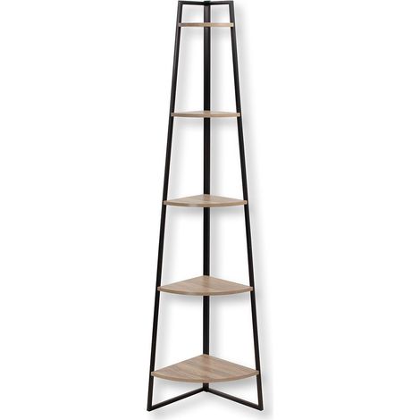 Étagère d'angle 5 étagères en MDF et métal noir – Dimensions L 34 x P 34 x H 180 cm – Charge max 5 kg par étagère – Urban Living (1/10)